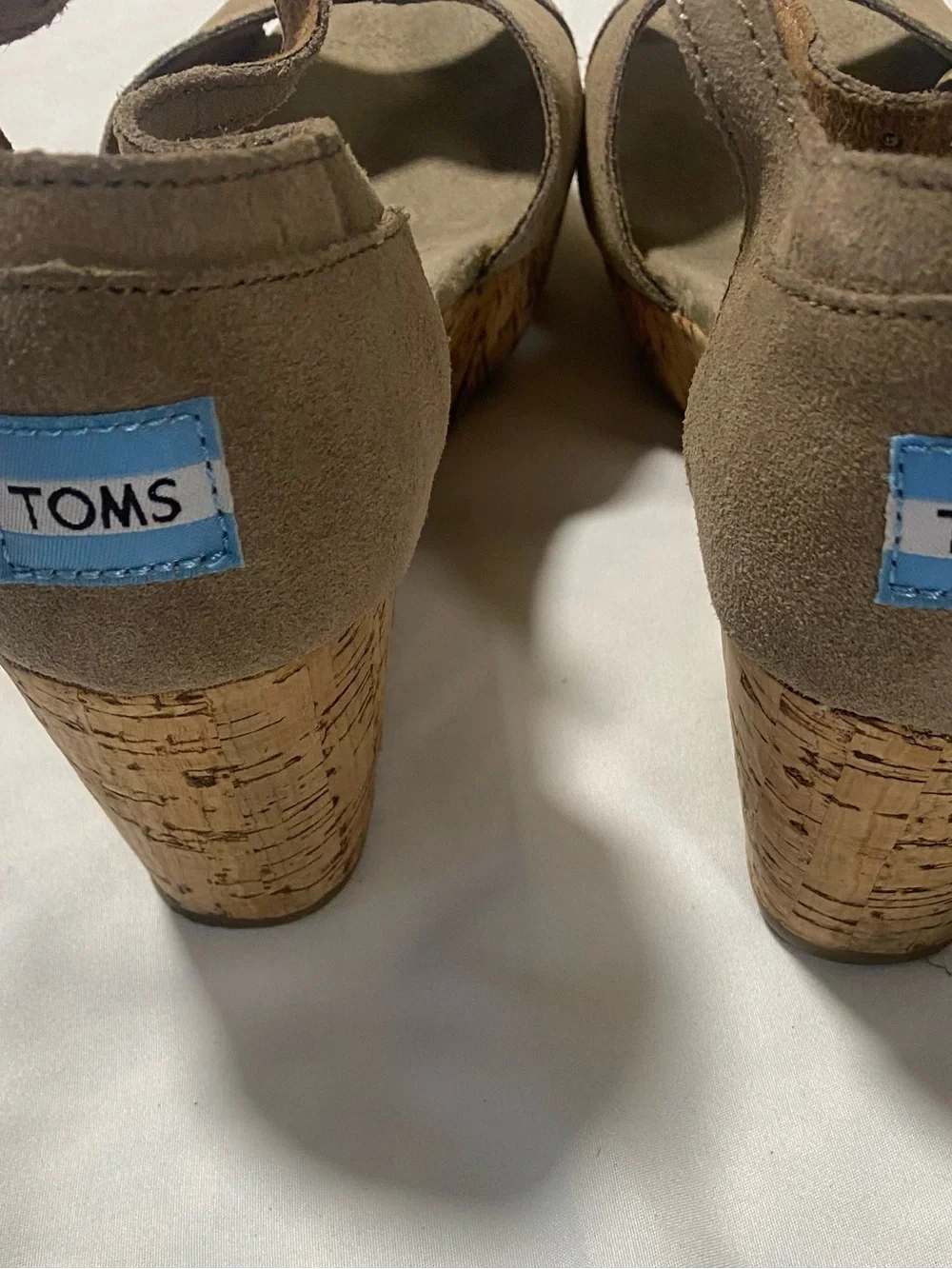 Toms Taupe Suede Wedge Sandals with Cork Platform